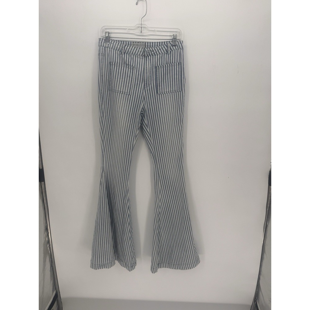 Blank Paige Jeans Womens Medium Black Ivory Stripe Wide Leg Hippie Flare Boho